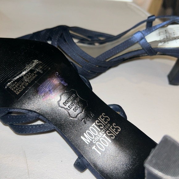 Mootsies Tootsies Collection Vintage Navy Blue Satin Slingback Block Heel 7.5M - Picture 5 of 6